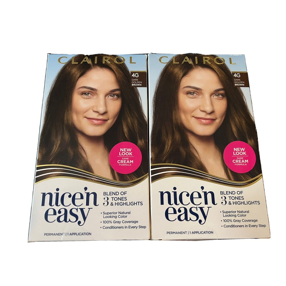 Lot of 2 Clairol Nice'n Easy Permanent Hair Color Cream, #4G Dark Golden Brown